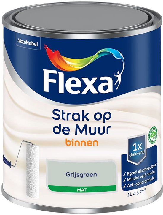 Flexa - Strak op de Muur Binnen Muurverf Mat - Grijsgroen - Strak - Mengverf - 1 L