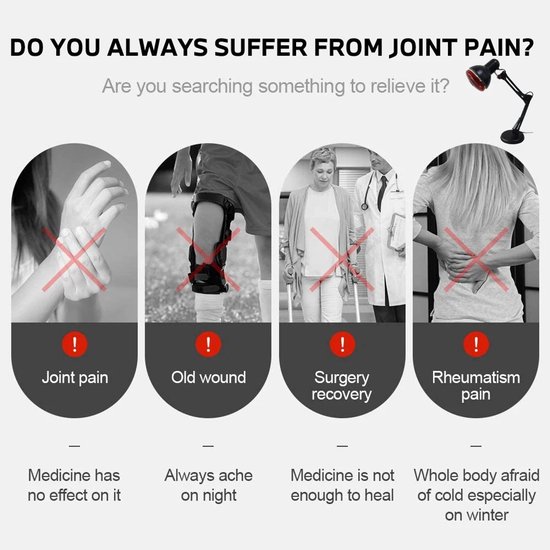 RM Store® - Lampe de Massage - Lampe infrarouge - Thérapie par lumière rouge - Maux de dos - Arthrite - Corps entier - Wit - 14 x 13 cm.