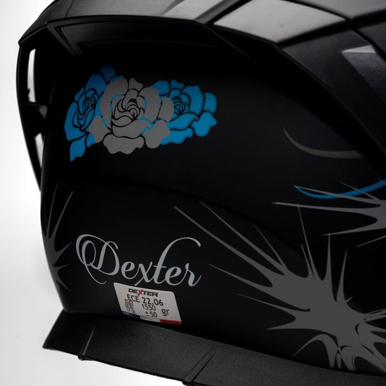 Casque intégral EROS FELINE Zwart/Turquoise mat S par MOTOBLOUZ