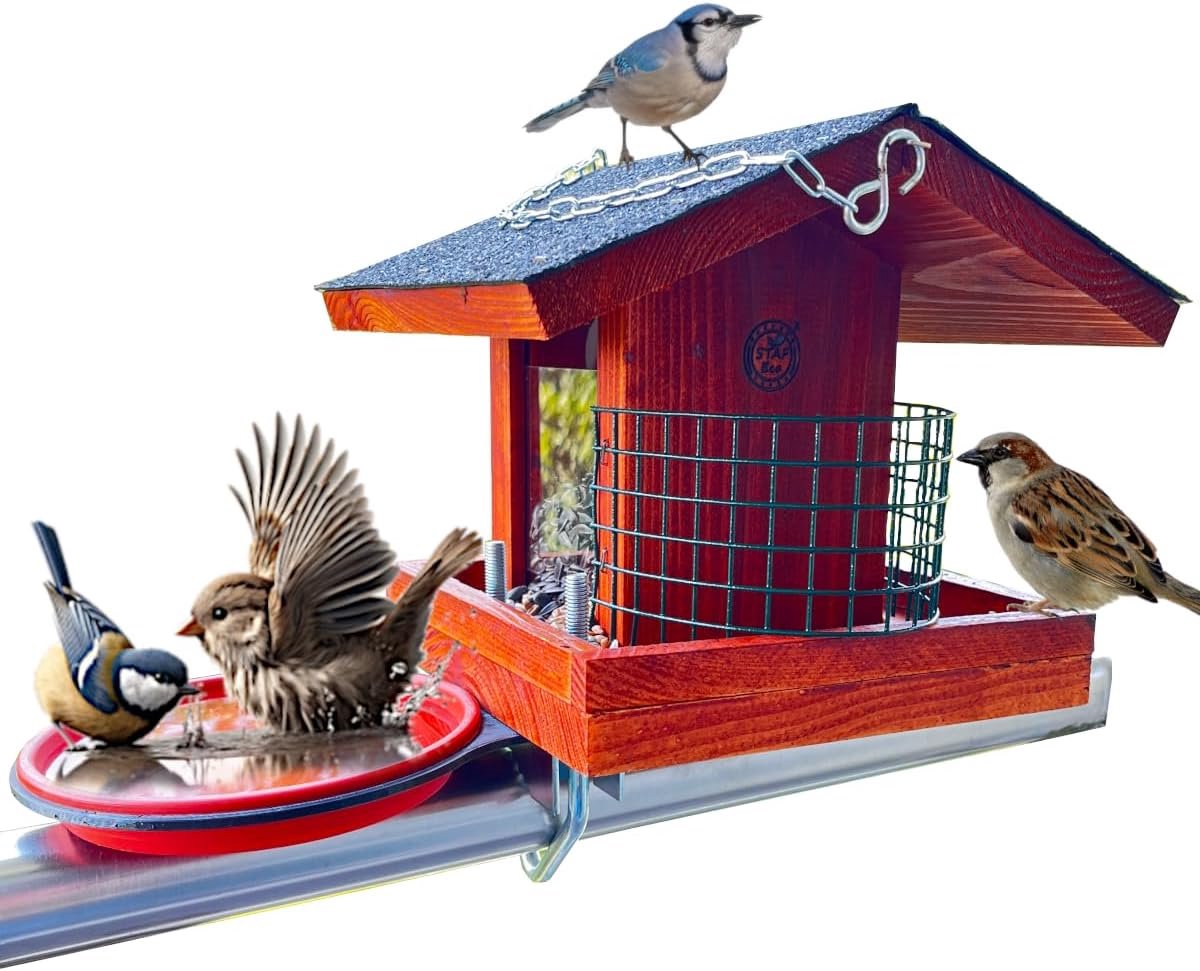 Candala Vogelvoederhuis, vogelhuisje, voor balkon, wild-vogelbad, balkonleuning, weerbestendig, voederhuis, handgemaakt, tuinvogels in tuin, balkonhouder met een afmeting van 30 tot 60 cm