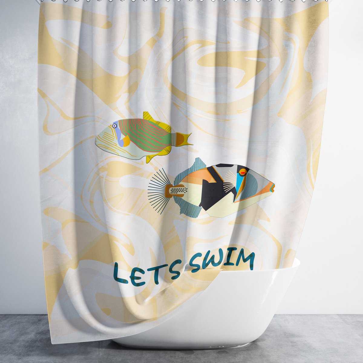 Casabueno Douchegordijn - Lets Swim - 180x200 cm - Badkamer Gordijn - Waterdicht - Sneldrogend en Anti Schimmel -Wasbaar en Duurzaam