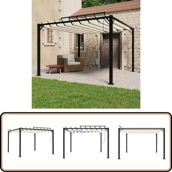 vidaXL - Prieel - met - lamellendak - 3x3 - m - stof - en - aluminium - taupe