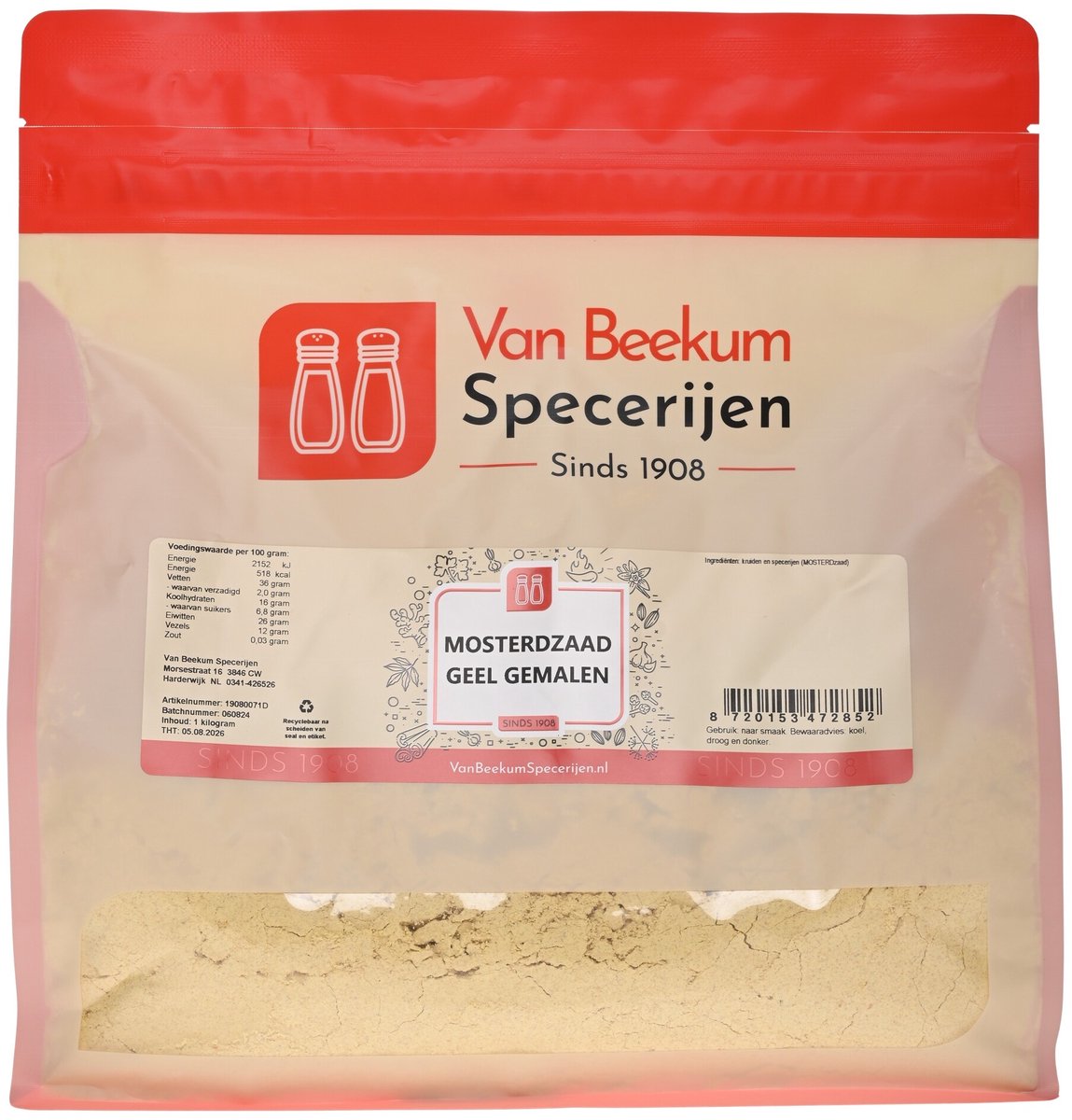 Goedkoopste Van Beekum Specerijen - Mosterdzaad Geel Gemalen - 1 KG (hersluitbare stazak