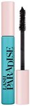 Turquoise mascara koker met lichtroze dop en borsteltje. "Lash Paradise Waterproof" staat erop.