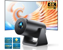 Mini Beamer - Projector - Digitale Projector - Draagbaar - Wi-Fi 6 en Bluetooth 5.2 - Android 11 Systeem - Ingebouwde Luidspreker - Compatibel met HDMI - Voeding - USB- EU Stekker Type - 300 ANSI - 29W - Zwart