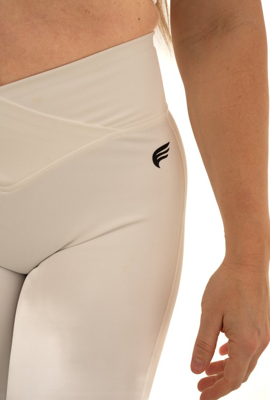 Dames Sportlegging - High Waist & Peach Buttocks Effect - Versa Flared Legging Squatproof & Shaping - Geribbelde Stof - Yoga, Fitness & Casual - DM Training (wit) — afbeelding 3
