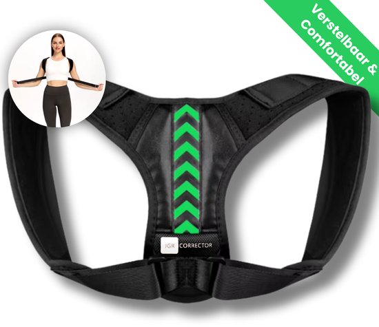 JGR Premium Rugbrace - Postuurcorrector – Verstelbare Rug- en Schouderondersteuning – Verlicht Pijn, Verbetert Houding, Geschikt voor Dagelijks Gebruik – Lichtgewicht, Ademend en Duurzaam - Zwart