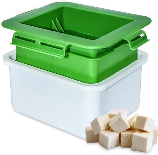 Qivine Tofu pers, kunststof tofupers met 1 tofutoek en 1 filterzak, vaatwasmachinebestendig, BPA-vrij, 18 x 16 x 10 cm, kleine tofu maker, kaasmaker voor tofu kaas
