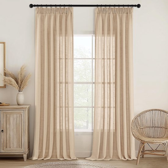 Deconovo set van 2 halftransparante gordijnen met ruches voor de woonkamer, 140×160 CM, Wit