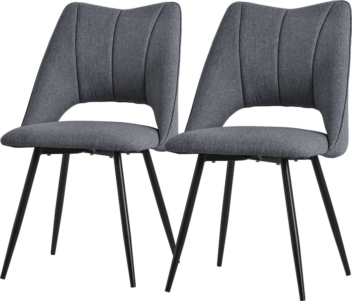 ml-design eetkamerstoelen set van 2 grijs polyester zitting met zwarte metalen poten keukenstoelen met rugleuning woonkamerstoelen gestoffeerde stoelen voor eetkamer keuken kantoor armstoelen