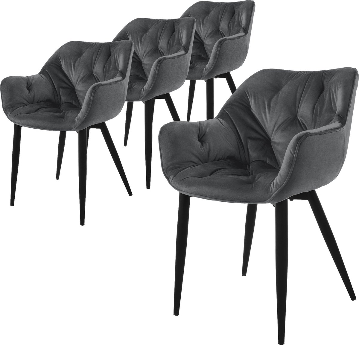 ml-design Eetkamerstoelen set van 4 antraciet, keukenstoel met dik fluweel gestoffeerde zitting, metalen poten, woonkamerstoel met rugleuning en armleuningen, gewatteerde stoel, ergonomische fauteuil