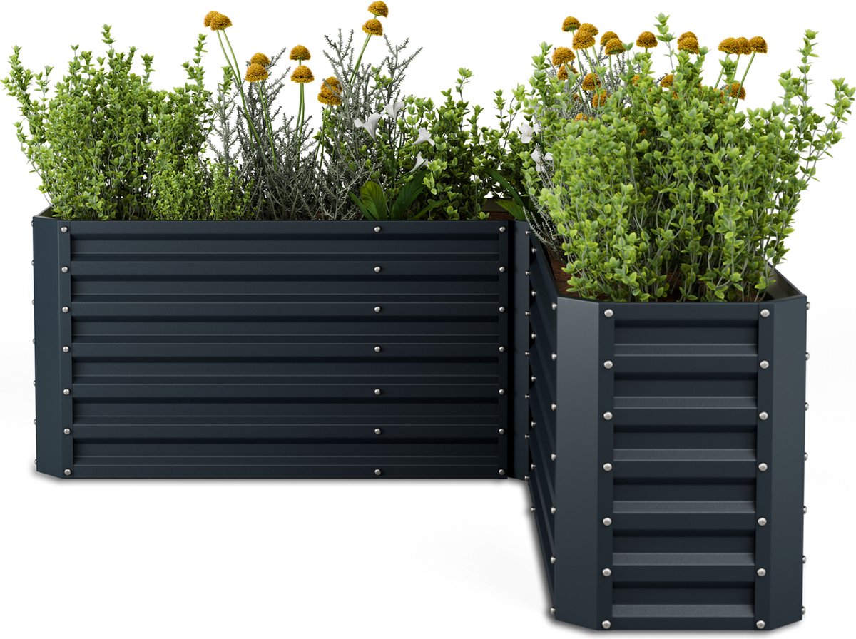 Blumfeldt verhoogd tuinbed 160x160, L-vormig verhoogd tuinbed 742 L Gemaakt van weerbestendig gegalvaniseerd staal, ergonomisch & roestbestendig Met open bodem voor optimale afwatering & eenvoudige montage