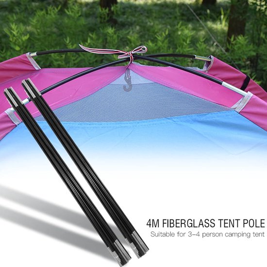 2Rods Outdoor Camping Tent Pole, 4.48M GlasvezelTent Ondersteuning Staaf Bars Outdoor Ondersteuning Hengels Luifel Frames Kit Glasvezel Post Kit voor Wandelen Backpacken Reizen 5-6 Persoons Camping Te
