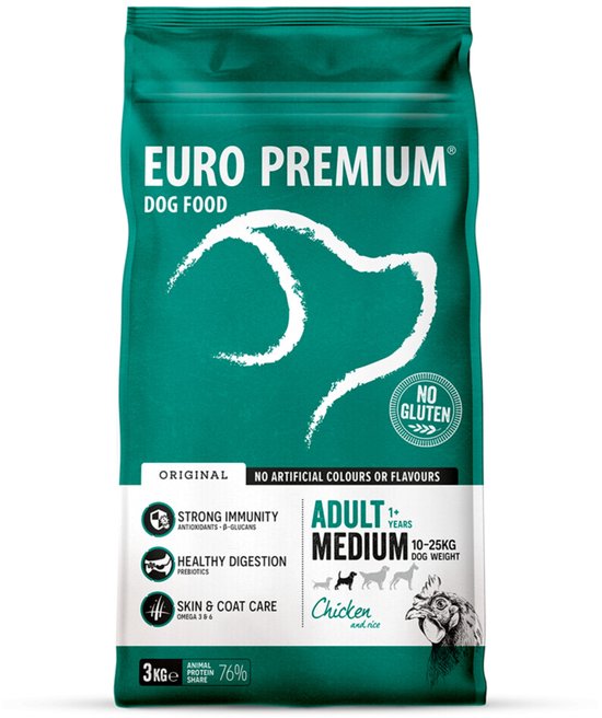 Euro-Premium Adult Medium Kip - Rijst - 4 x 3 kg - Voordeelverpakking