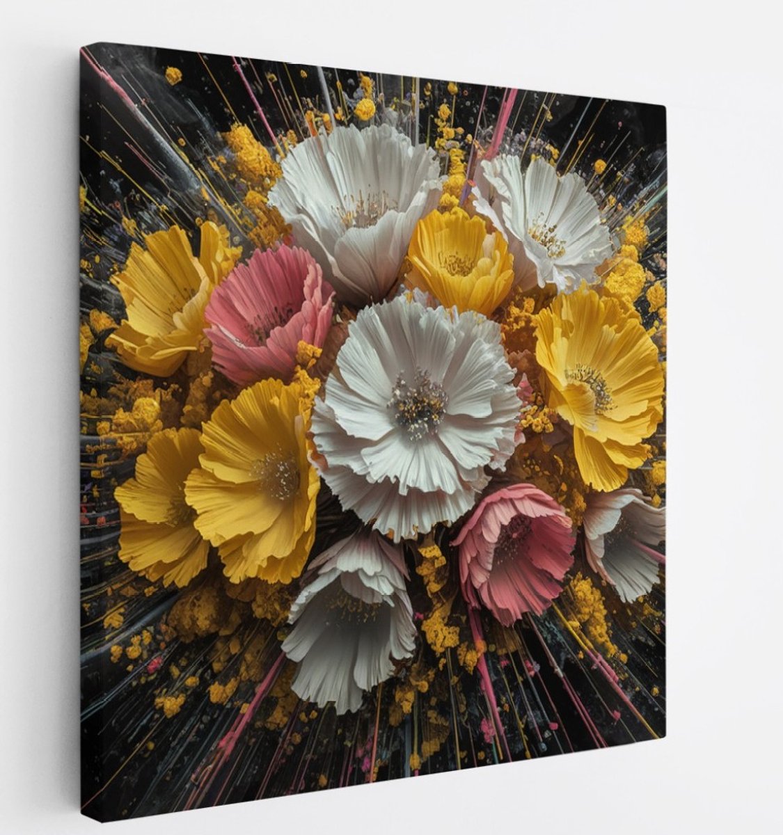 Saammp Canvas Schilderij - Bloemenexplosie Kleurrijk - Abstract - Modern - 30x30 - Foto op canvas - Wanddecoratie - Muurdecoratie Woonkamer - Kantoor Decoratie Multicolor