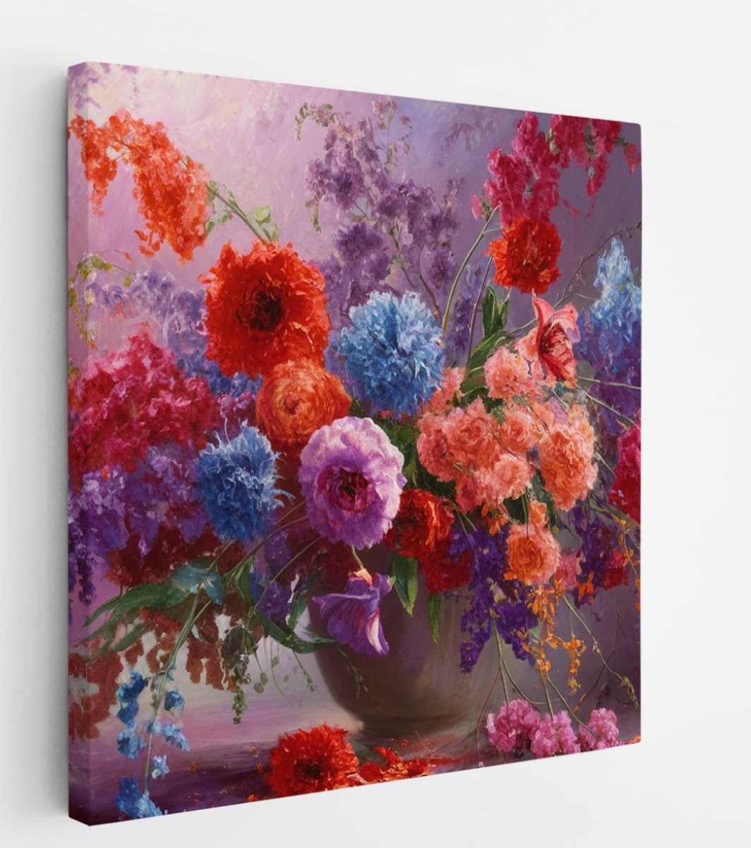 Saammp Canvas Schilderij - Abstract Bloemenschilderij - Natuur - Abstract - 100x100 - Foto op canvas - Wanddecoratie - Muurdecoratie Woonkamer - Kantoor Decoratie Multicolor