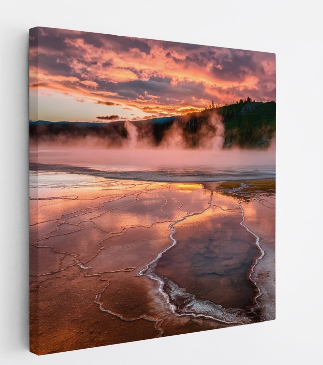 Saammp Canvas Schilderij - Natuur - Zonsondergang- 100x100 - Foto op canvas - Wanddecoratie - Muurdecoratie Woonkamer - Slaapkamer decoratie - Canvas Print Multicolor