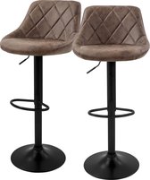 Bol.com Barkruk set van 2 bruin kunstleren bekleding met rugleuning en voetensteun in hoogte verstelbaar 62-82 cm ML-Design aanbieding
