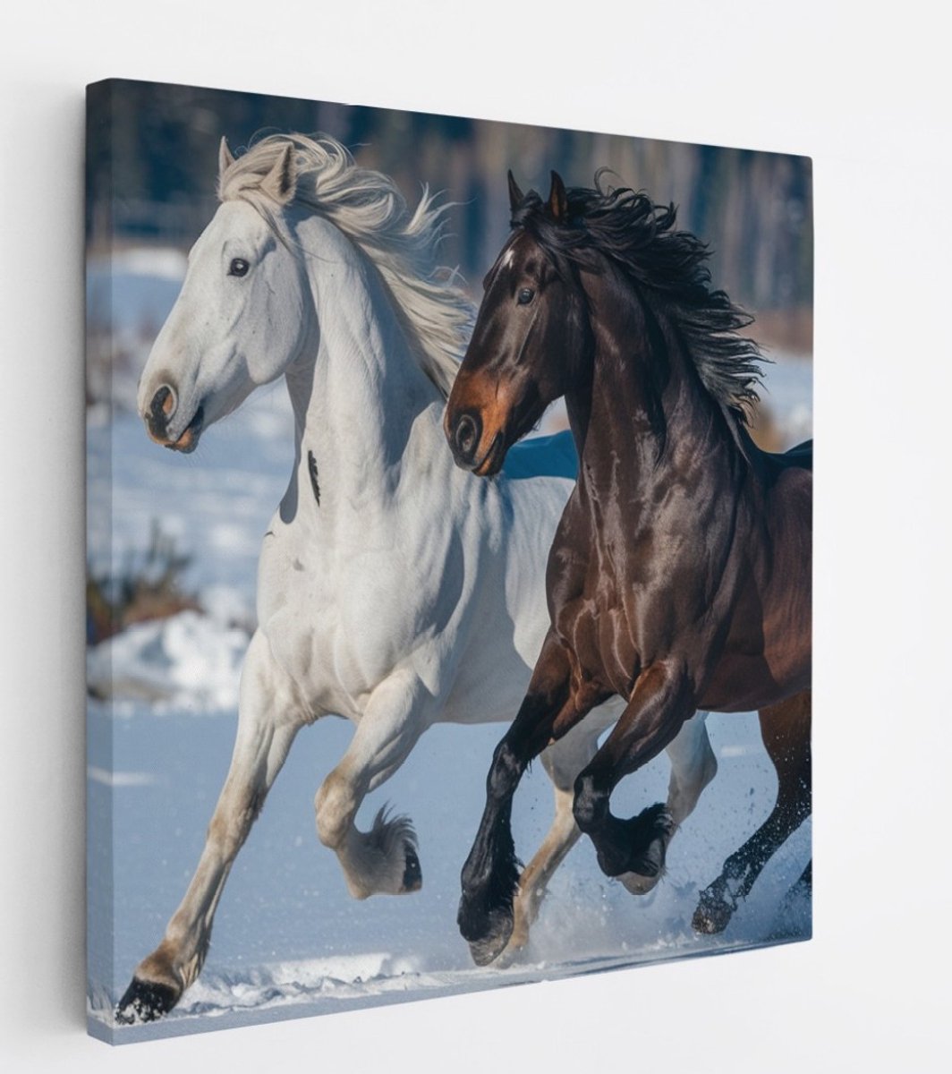 Saammp Canvas Schilderij - Paard - Dieren - Natuur - 40x40 - Foto op canvas - Wanddecoratie - muurdecoratie Woonkamer - Slaapkamer decoratie - Canvas Print Multicolor