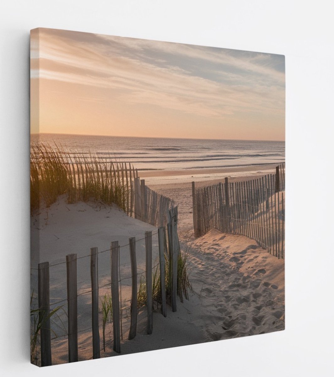 Saammp Canvas Schilderij - Zonsopgang - Strand en Zee - Duinen - 60x60 - Foto op canvas - Wanddecoratie - muurdecoratie Woonkamer - Slaapkamer decoratie - Canvas Print Multicolor