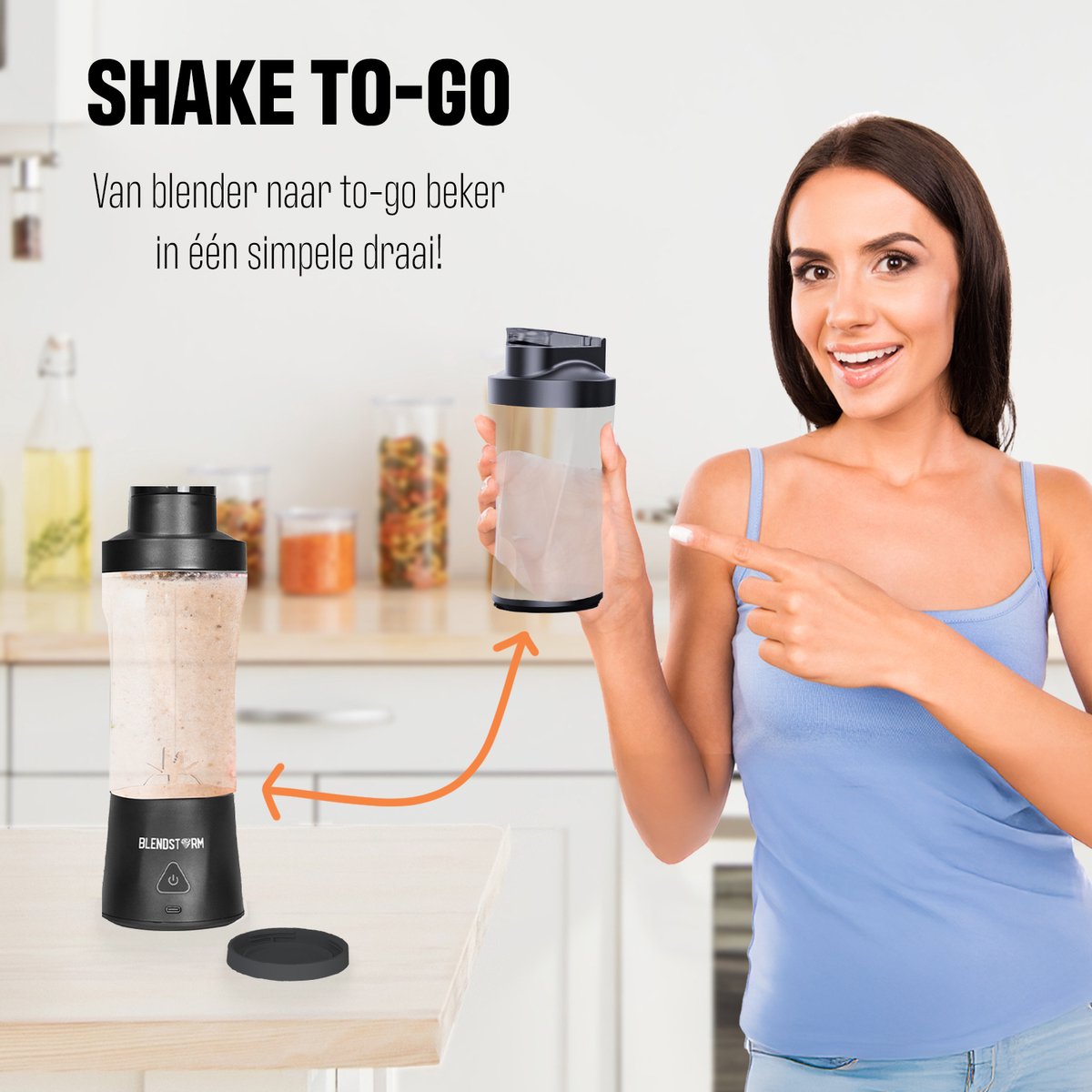 BlendStorm® Draagbare Blender Premium- Draadloze Blender - Draadloos - Blenders - Blender To Go - 6 Mesjes - Mini Blender - Smoothie Maker - Juicer - Keukenmachine - USB Oplaadbaar - 700 ml - Zwart – foto 2