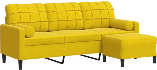 vidaXL Driezitsbank met sierkussens 180 cm fluweel crèmekleurig oine