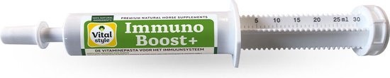 Vitalstyle Immunoboost+ - Paarden Supplement - Direct Positieve Invloed Op Het Immuunsysteem - Met Vitamine B, C & E - 30 ml Vitalstyle Immunoboost+ - Paarden Supplement - Direct Positieve Invloed Op Het Immuunsysteem - Met Vitamine B, C & E - 30 ml