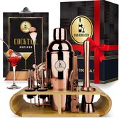 Bar Dedicated Cocktail Shaker Set 16 Delig - Cocktail Set met Bamboo Standaard - Receptenboekje (750ml)
