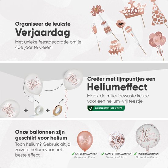 Fissaly 40 Jaar Rose Goud Verjaardag Decoratie Versiering - Helium, Latex & Papieren Confetti Ballonnen
