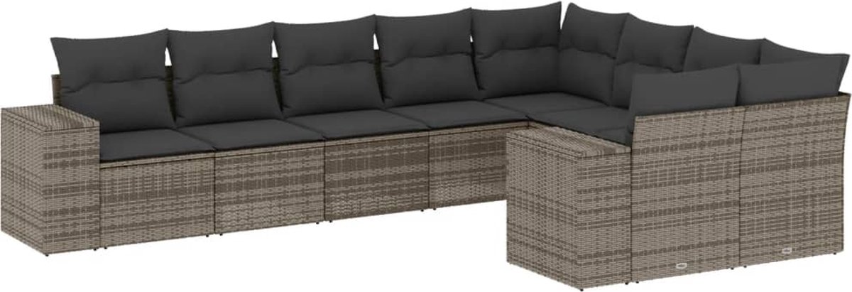 Grijze poly rattan loungeset met kussens voor buiten - The Living Store.