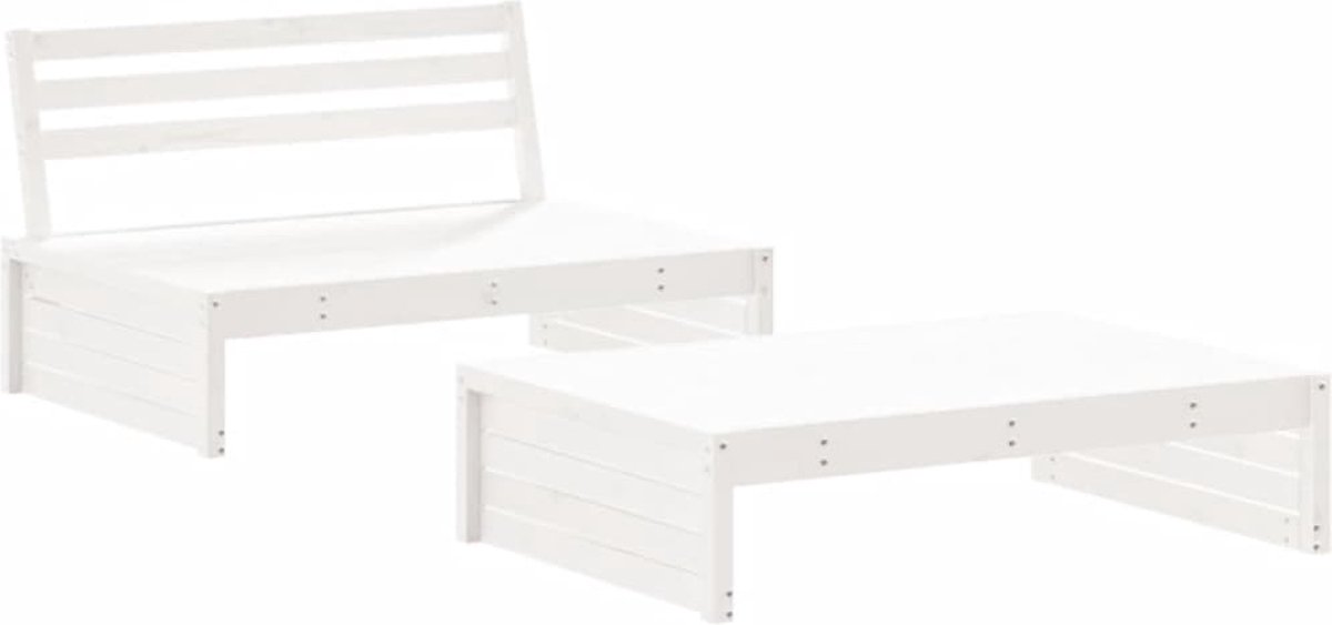 The Living Store 2-delige Loungeset massief grenenhout wit - Loungeset - Tuinmeubel - Lounge Bank - Teak Hout - Outdoor Furniture