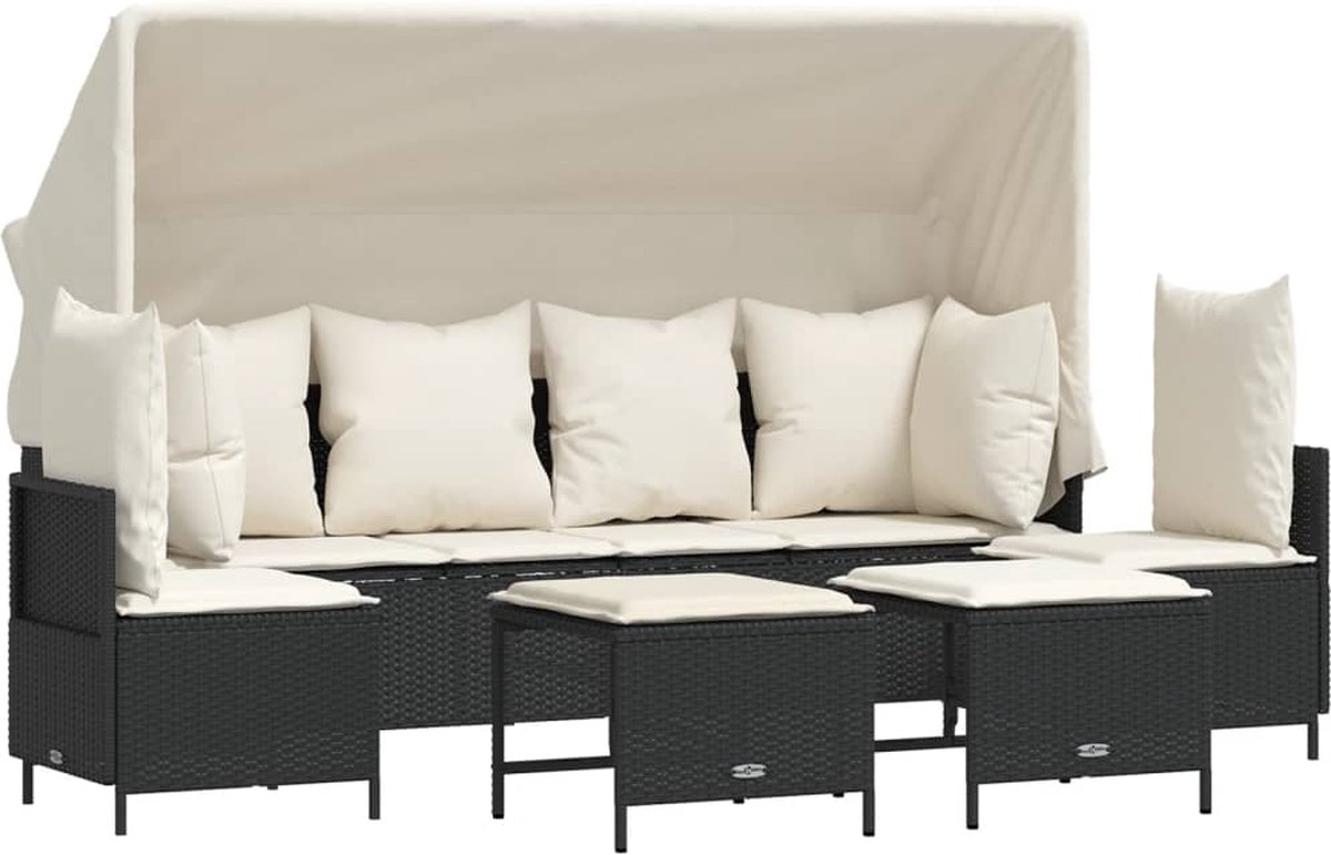 The Living Store 5-delige Loungeset met kussens poly rattan zwart - Lounge Set - Tuinset - Vier Persoons Bank - PE Rattan - Zwarte Lounge Set