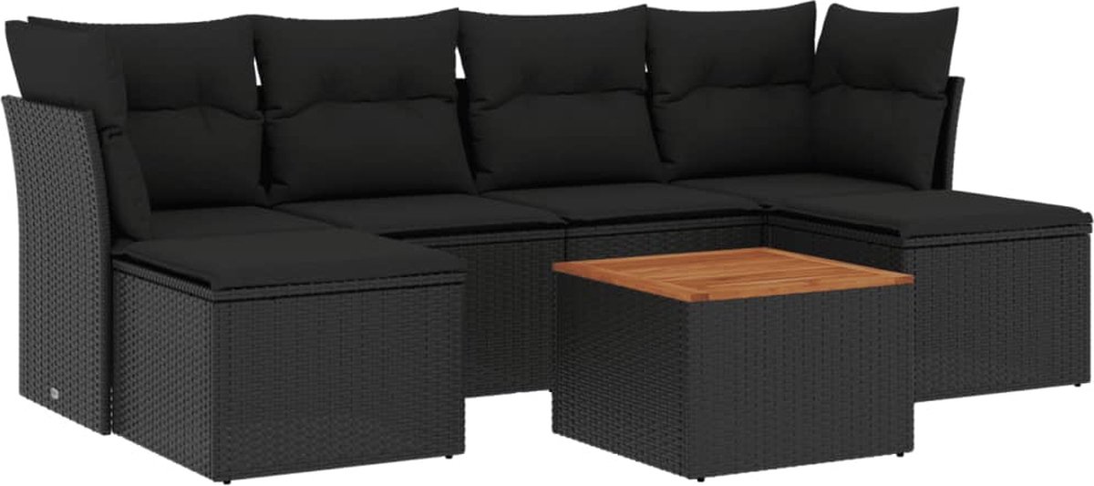 Zwarte poly rattan loungeset met kussens voor buiten - Tuinmeubels.