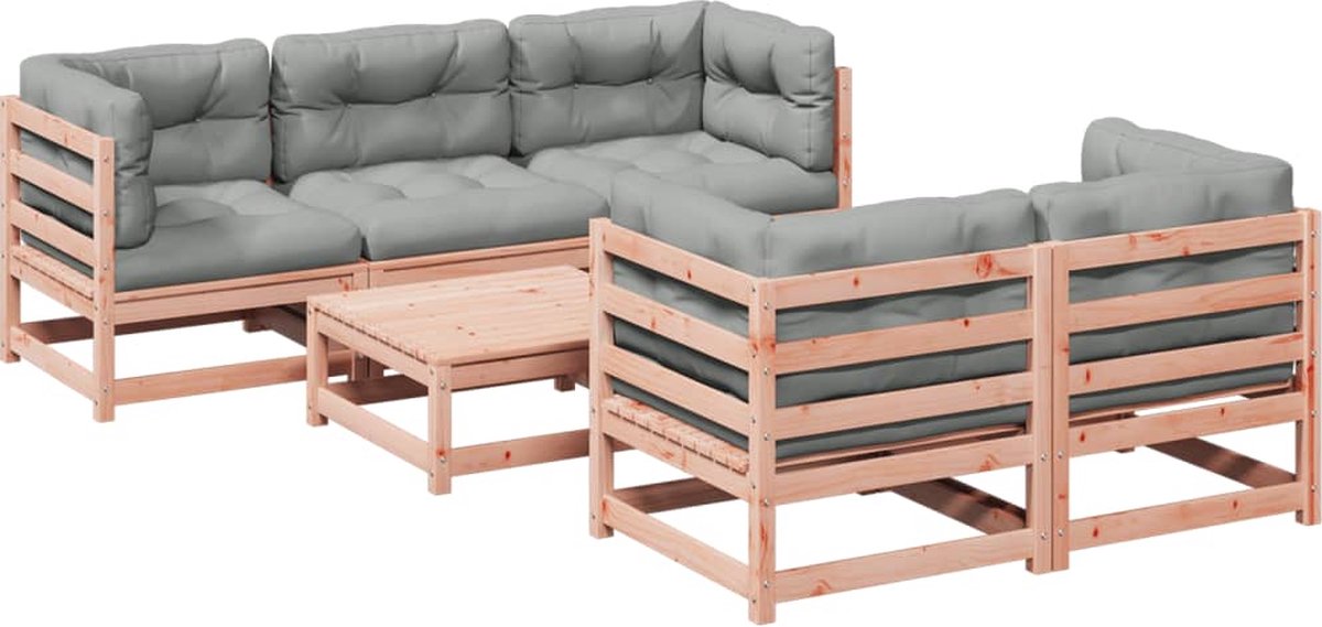 The Living Store 6-delige Loungeset met kussens massief douglas vurenhout - Tuin Lounge Set - Loungebank - Houten Bank - Tuinset - Buitendecoratie