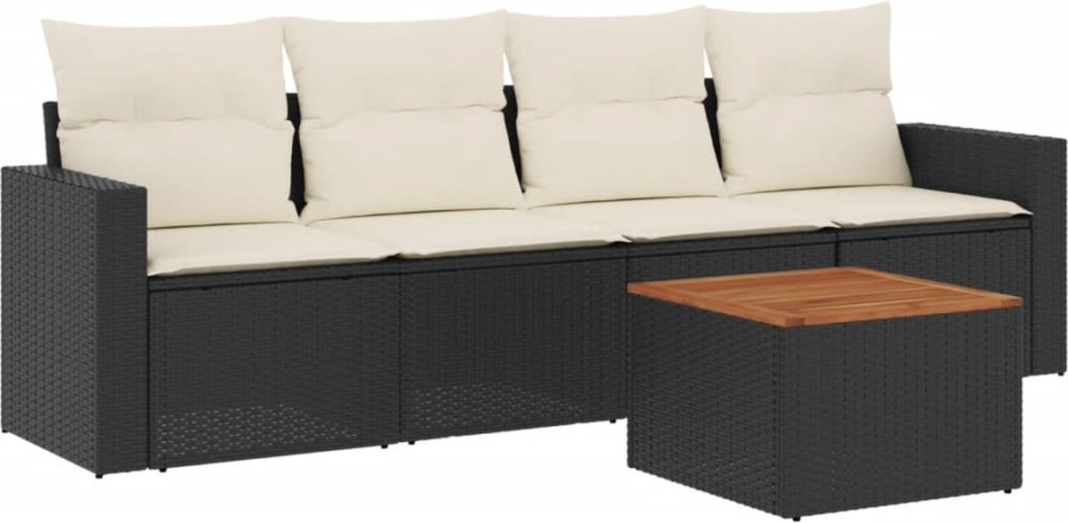 The Living Store 5-delige Loungeset met kussens poly rattan zwart - Loungeset - Tuinmeubels - Lounge Set - Buitendecoratie - Outdoor Furniture
