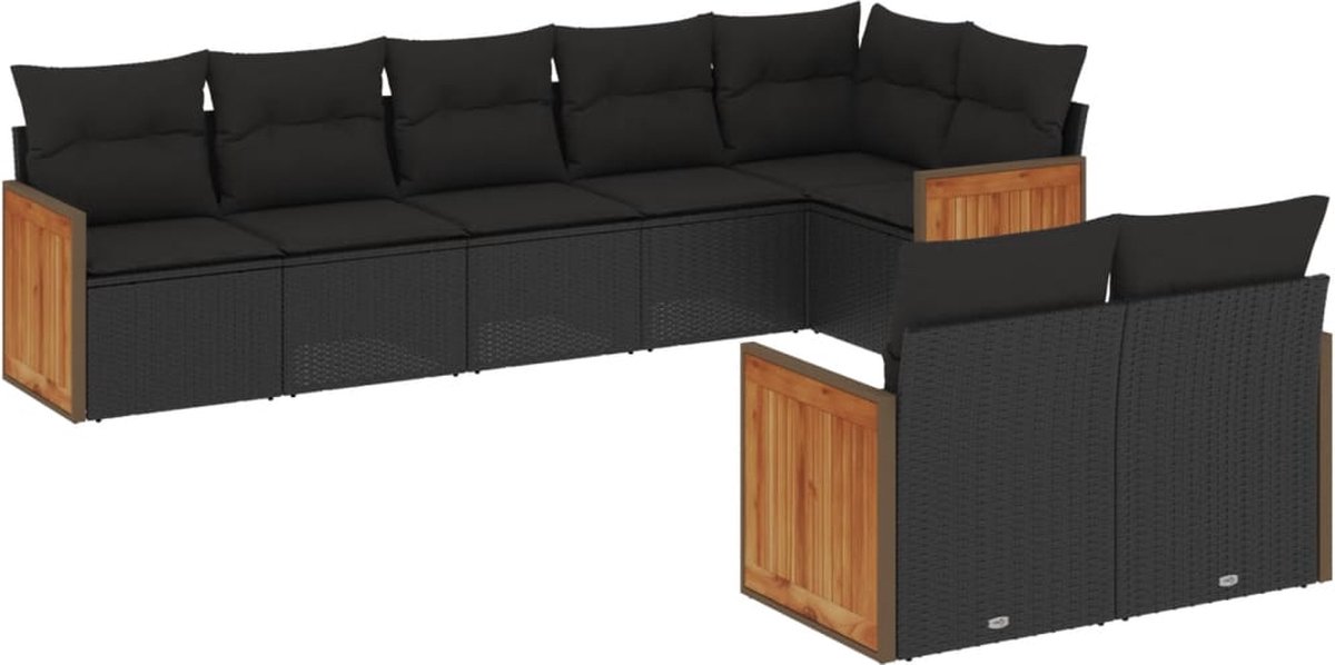 The Living Store 8-delige Loungeset met kussens poly rattan zwart - Loungeset - Tuinset - Lounge - Outdoor Furniture - Garden Furniture