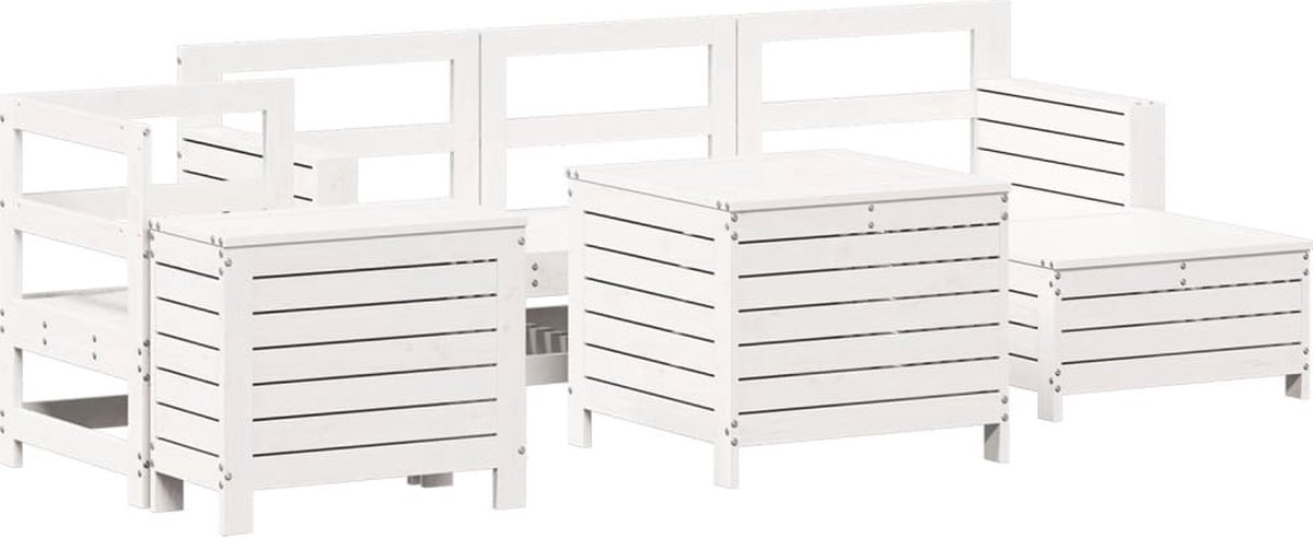The Living Store 7-delige Loungeset massief grenenhout wit - Loungeset - Tuinmeubels - Buitenmeubelen - Lounge Set - Tuinlounge