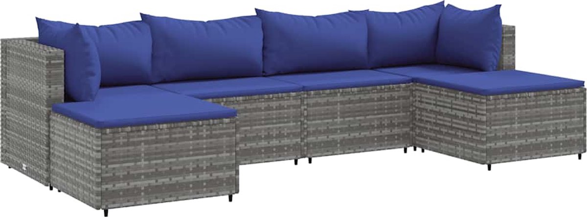 The Living Store 6-delige Loungeset met kussens poly rattan grijs - Loungeset - Tuinset - Lounge Set - PE Rattan - Buitendecoratie