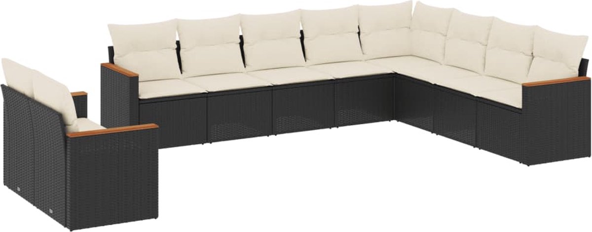 The Living Store 10-delige Loungeset met kussens poly rattan zwart - Loungebank - Tuinset - Lounge Set - Tuinmeubels - Outdoor Furniture