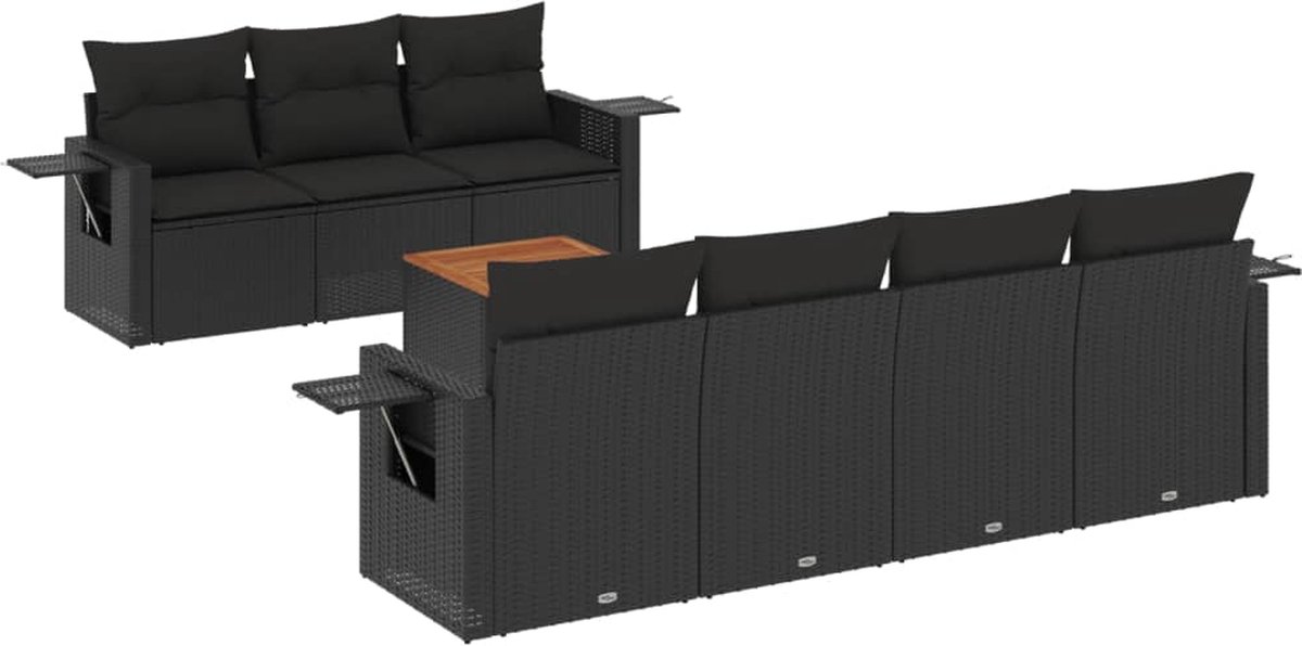 The Living Store 8-delige Loungeset met kussens poly rattan zwart - Loungeset - Tuinbank - Lounge Set - Buitendecoratie - Tuinmeubelen