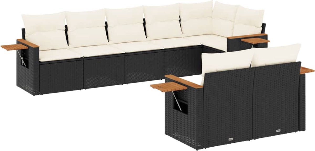 Zwarte poly rattan loungeset met kussens voor buiten - The Living Store.