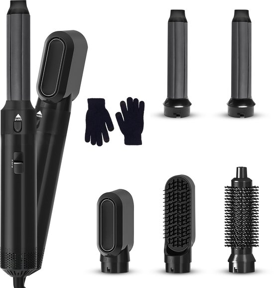 Fer à friser Azorix - Fer à friser 5 en 1 - Airstyler - Brosse sèche-cheveux - Multistyler - Brosse à friser - Hairwrap - Brosse à lisser - Airwrap - Brosse sèche-cheveux - Coiffeur - Lisseur - Fer à friser - Set 5 en 1 - Zwart