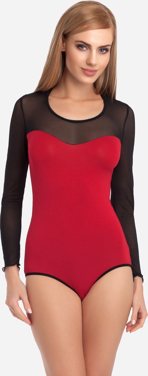 Merry Style Dames Body - Bodysuit - Lange Mouwen – Viscose – Wijn rood/zwart – S - MS-VN-VBD15