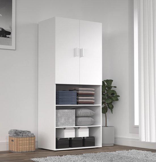 Armoire - meuble de rangement - étagères - largeur 80 cm - blanc