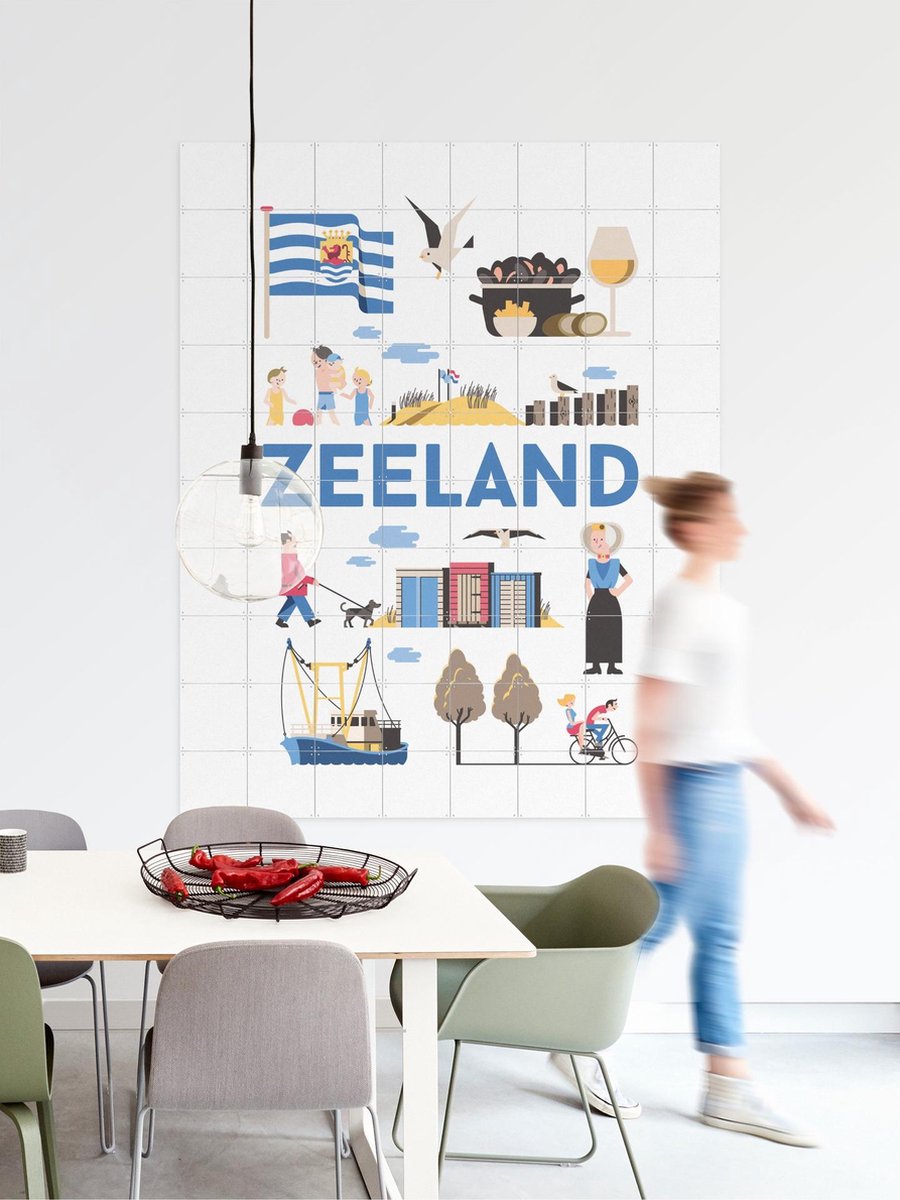 IXXI Zeeland, Jochem Coenen & Kunst in Kaart - 80 x 100 cm - Gratis ophangtool - Grote wanddecoratie en posters - Speels, Grafisch Ontwerp