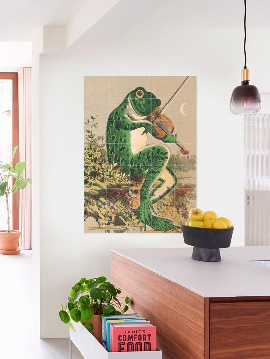 IXXI Frog playing violin, Aster Edition - 60 x 80 cm - Gratis ophangtool - Grote wanddecoratie en posters - Vintage, Kleurrijk, Speels, Illustraties