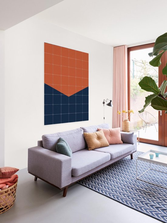 IXXI Color blocking - Orange Blue, Allon Dery - 80 x 100 cm - Support de suspension gratuit - Grande décoration murale et posters - Design graphique, Géométrique