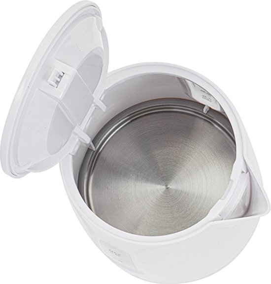 Binnenkant van een open witte ADLER EUROPE waterkoker, met roestvrijstalen bodem.