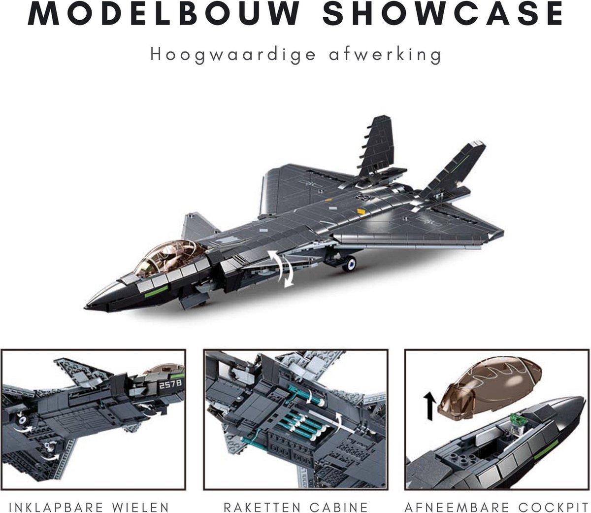 Sluban - J20S Straaljager met LED verlichtingen | WW2 army luchtmacht | Technic creator ideas educatief leger speelgoed | Expert bouwpakketten voor volwassenen | Classic icons vliegtuig modelbouw | 953 bloks — afbeelding 11
