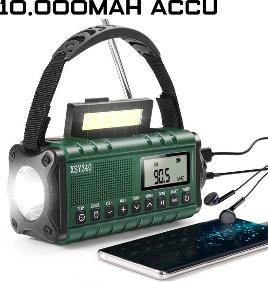 Opwindbare noodradio – solar – Bluetooth – DAB/DAB+/FM – 10000mAh